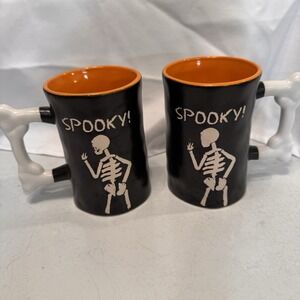 2 Halloween Skeleton Bone Handle‎ Halloween Mugs Spectrum Designz Black & Orange